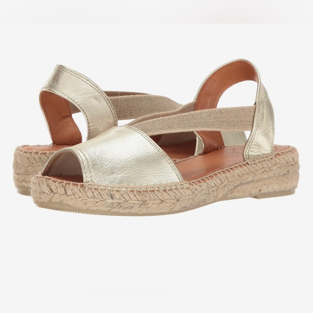 NWOT Toni Pons Etna Metallic Gold Espadrille Flat Sandals Size 40